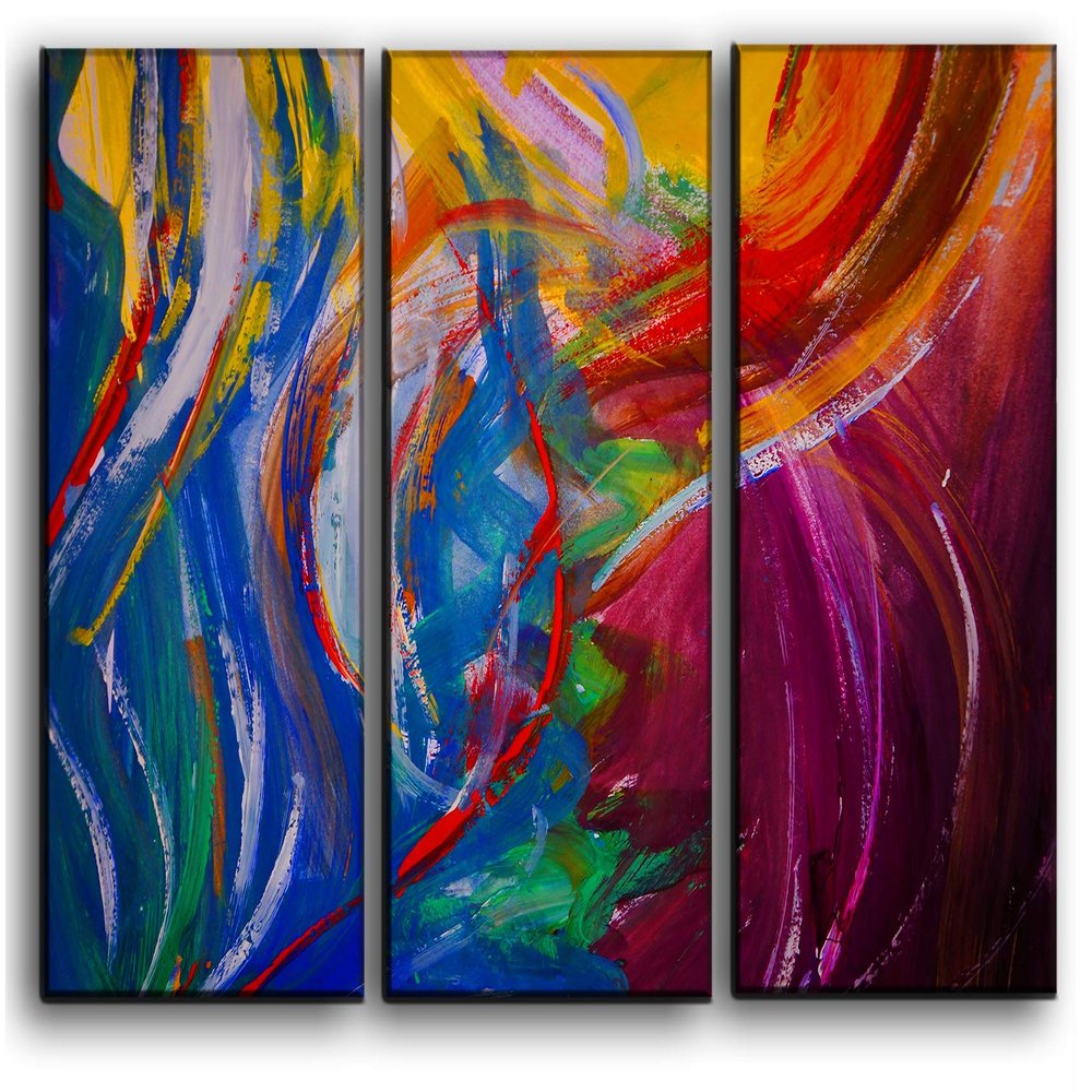 Big 3 Piece Abstraction Wall Art Decor Picture Painting Poster Print on Canvas Panels Pieces - Creative Theme Wall Decoration Set - Red Wall Picture for Creative Space 22 by 33 in