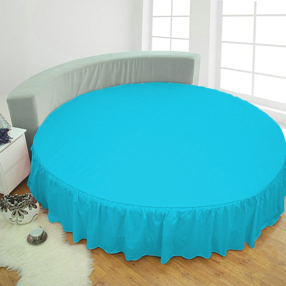 1 Piece Solid 15" Deep Pocket Dust Ruffle Bed Skirt for Round Bed 600TC Egyptian Cotton (Turquoise, Twin XL 80" Diameter)