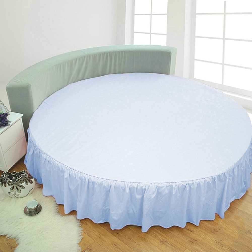 1 Piece Solid 15" Deep Pocket Dust Ruffle Bed Skirt for Round Bed 600TC Egyptian Cotton (Baby Blue, Calking 96" Diameter)