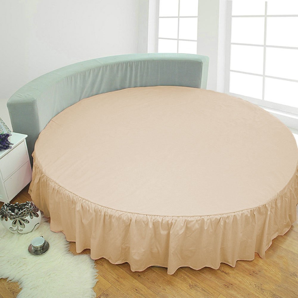 1 Piece Solid 15" Deep Pocket Dust Ruffle Bed Skirt for Round Bed 600TC Egyptian Cotton (Beige, King 92" Diameter)