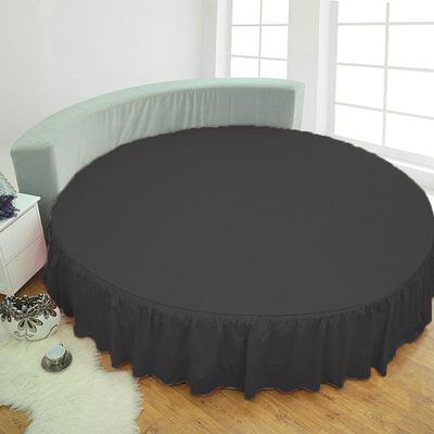 1 Piece Solid 15" Deep Pocket Dust Ruffle Bed Skirt for Round Bed 600TC Egyptian Cotton (Black, Full 84" Diameter)