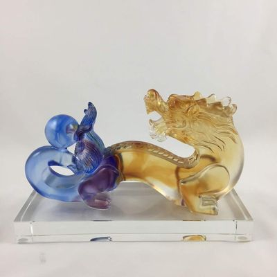 Amore Jewell Auspicious Dragon Ru-Yi with Base Fengshui Ornament Gift for Home & Office (Liuli Crystal Glass)