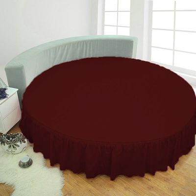 1 Piece Solid 15" Deep Pocket Dust Ruffle Bed Skirt for Round Bed 600TC Egyptian Cotton (Wine, Calking 96" Diameter)