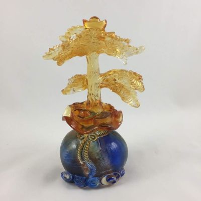 Amore Jewell Fortune & Wealth Tree Fengshui Ornament Gift for Home & Office (Liuli Crystal Glass)