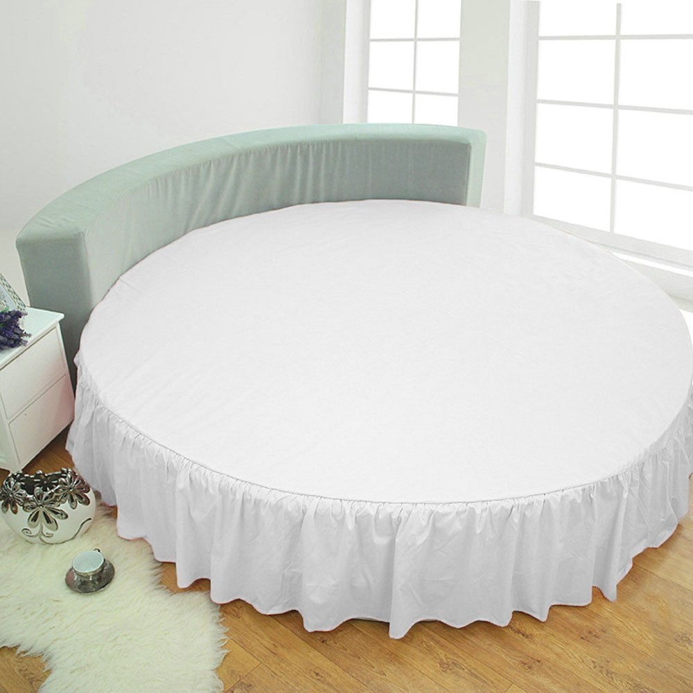 1 Piece Solid 15" Deep Pocket Dust Ruffle Bed Skirt for Round Bed 600TC Egyptian Cotton (White, King 92" Diameter)