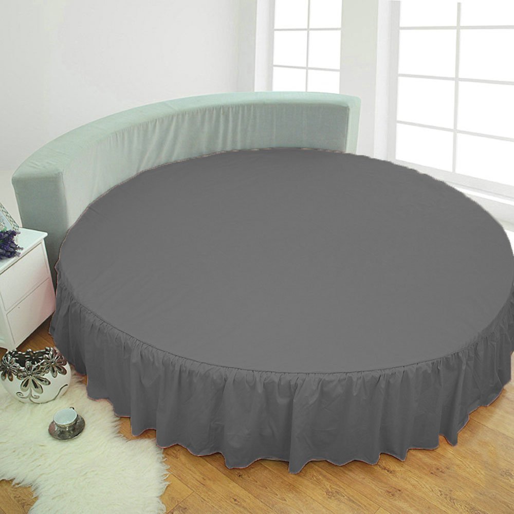 1 Piece Solid 15" Deep Pocket Dust Ruffle Bed Skirt for Round Bed 600TC Egyptian Cotton (Gray, Twin 76" Diameter)