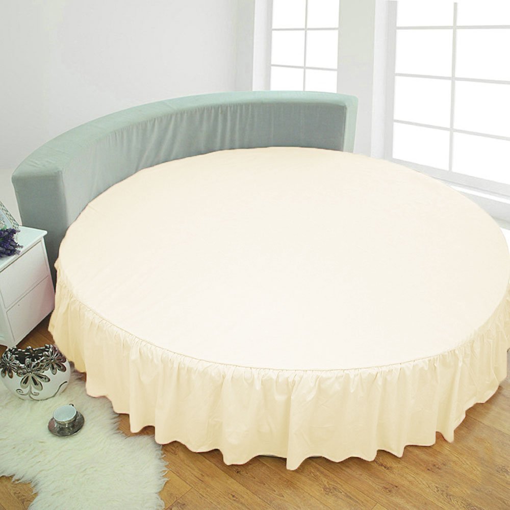 1 Piece Solid 15" Deep Pocket Dust Ruffle Bed Skirt for Round Bed 600TC Egyptian Cotton (Ivory, King 92" Diameter)