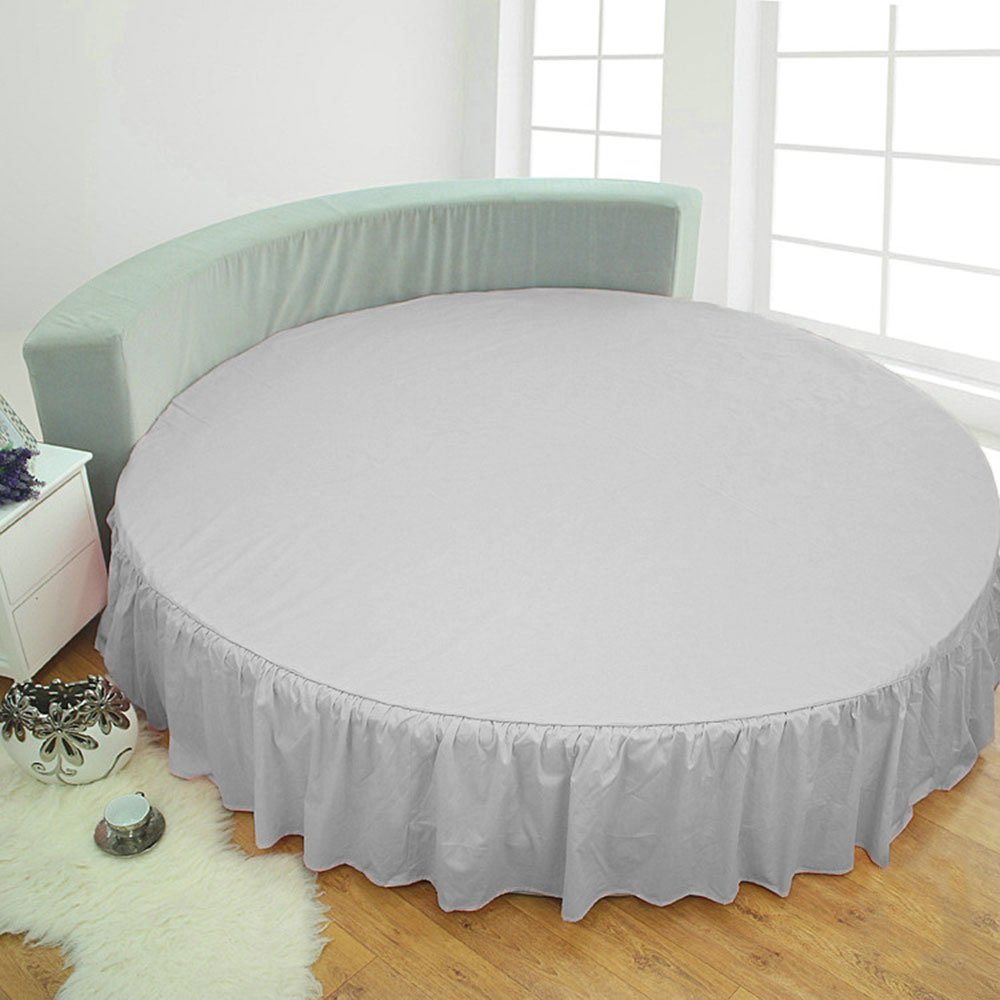 1 Piece Solid 15" Deep Pocket Dust Ruffle Bed Skirt for Round Bed 600TC Egyptian Cotton (Light Gray, Calking 96" Diameter)
