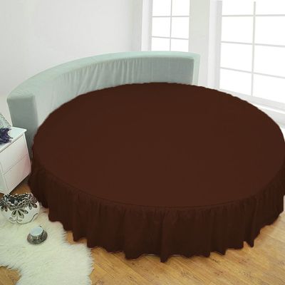 1 Piece Solid 15" Deep Pocket Dust Ruffle Bed Skirt for Round Bed 600TC Egyptian Cotton (Coffee, King 92" Diameter)