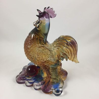 Amore Jewell Great Luck & Fortune Rooster Fengshui Ornament Gift for Home & Office (Liuli Crystal Glass)