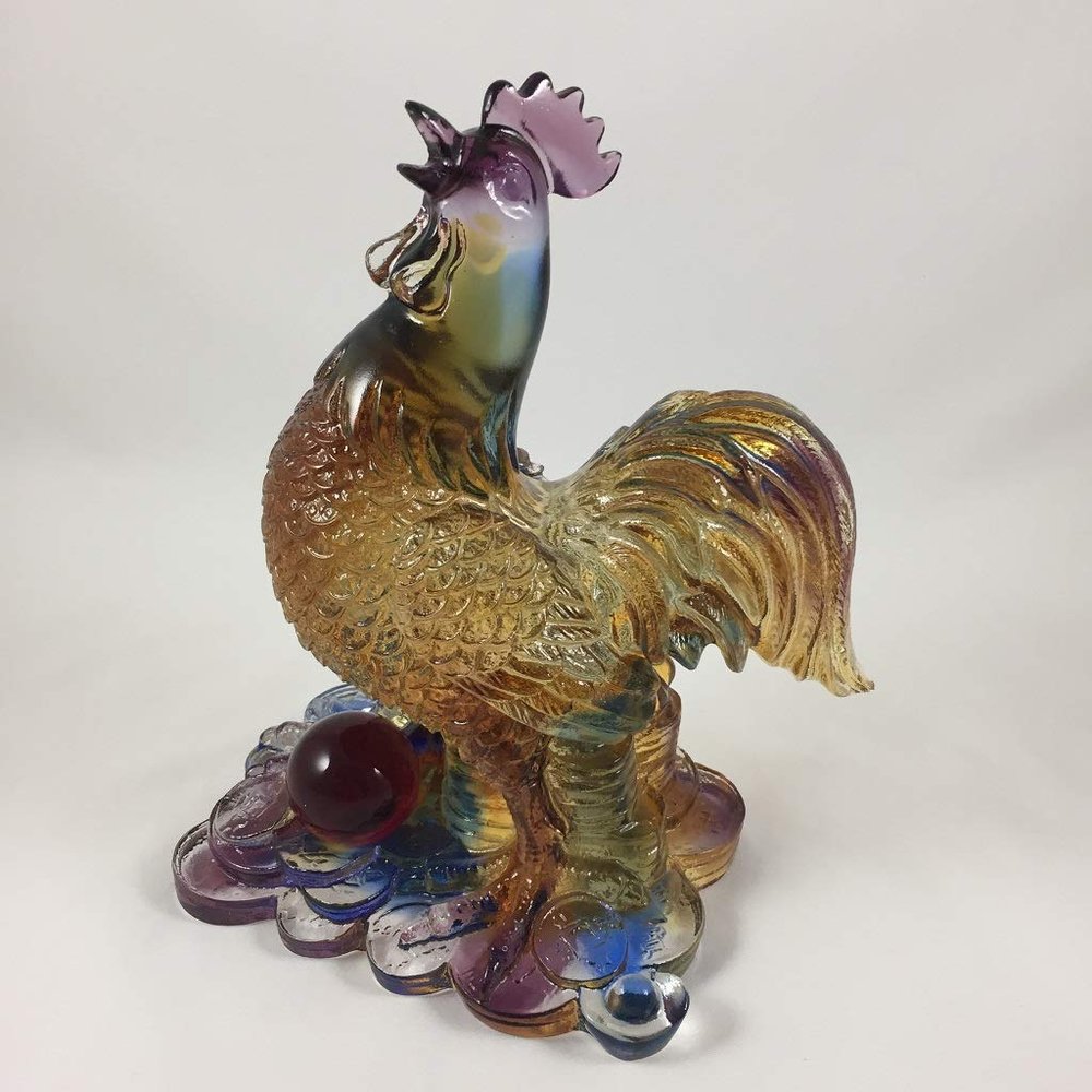 Amore Jewell Great Luck & Fortune Rooster Fengshui Ornament Gift for Home & Office (Liuli Crystal Glass)