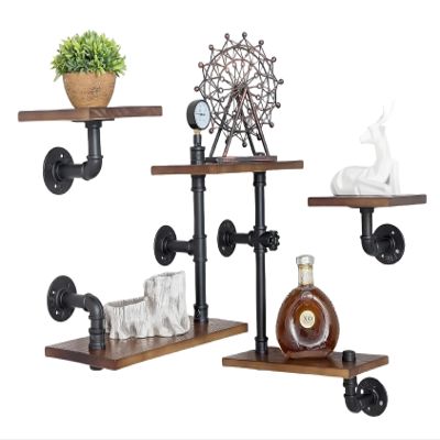 BIXIRAO Industrial Rustic Modern Wood Ladder Pipe Wall Mounted Floating Shelves - Set of 3 Bookshelf,DIY Storage Shelving,Hung Bracket,Bookcase (Set of 3 Ladder Shelves)