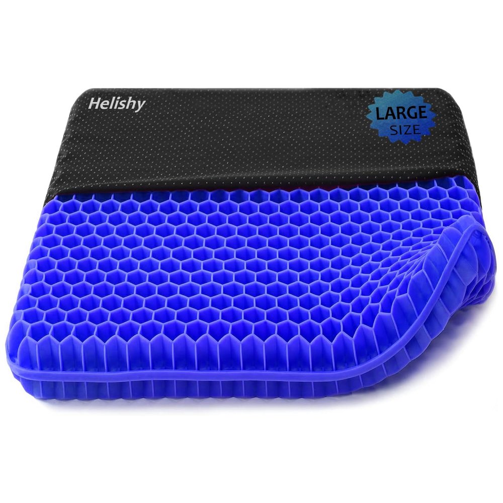 Helishy Extra Large Gel Seat Cushion, 17x17inch Double Thick Egg Gel Cushion for Pressure Pain Relief, Breathable Wheelchair Cushion Chair Pads for Car Seat Office Chair (Blue)
