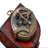 Delhi Arts Brass Sundial Compass with Leather Case and Leather Strip - Push Button Open Mechanism Vintage Compass- - Steampunk Accessory - Antiquated Finish - (Blank) view 2