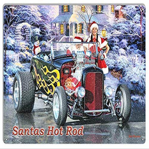 Santas Hot Rod Metal Christmas Holiday Metal Sign By Artist Bob Kramer 1218