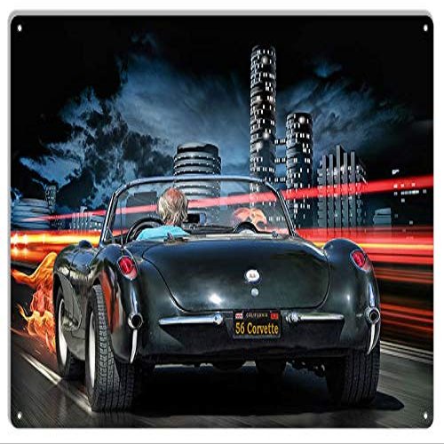 1956 Corvette Cruisin The HWY Classic Car Metal Sign by Artist Bob Kramer 1218