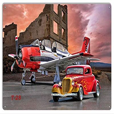 T28 Aircraft Classic Hot Rod Metal Sign by Artist Bob Kramer 1218