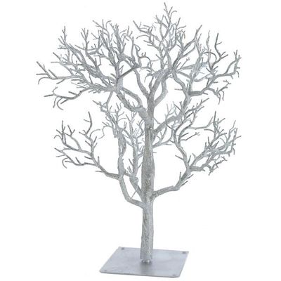 SilksAreForever 32" Hx24 W Glittered Artificial Twig Tree w/Stand -Silver (Pack of 2)