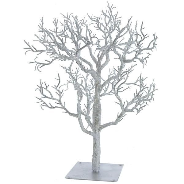 SilksAreForever 32" Hx24 W Glittered Artificial Twig Tree w/Stand -Silver (Pack of 2)