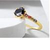 Bansriracha 925 Sterling Silver Rainbow Ring for Women 14K Gold Plated Colorful Gemstones Wedding Band Ring Silver 925 Black Agate (10) view 1