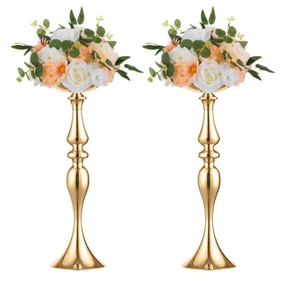 2 Pcs Versatile Wedding Metal Flower Arrangement Rack, Candle Holder Stand Set Candlelabra for Wedding Party Dinner Centerpiece Event Restaurant Hotel Decoration (Gold, 23.6" H)