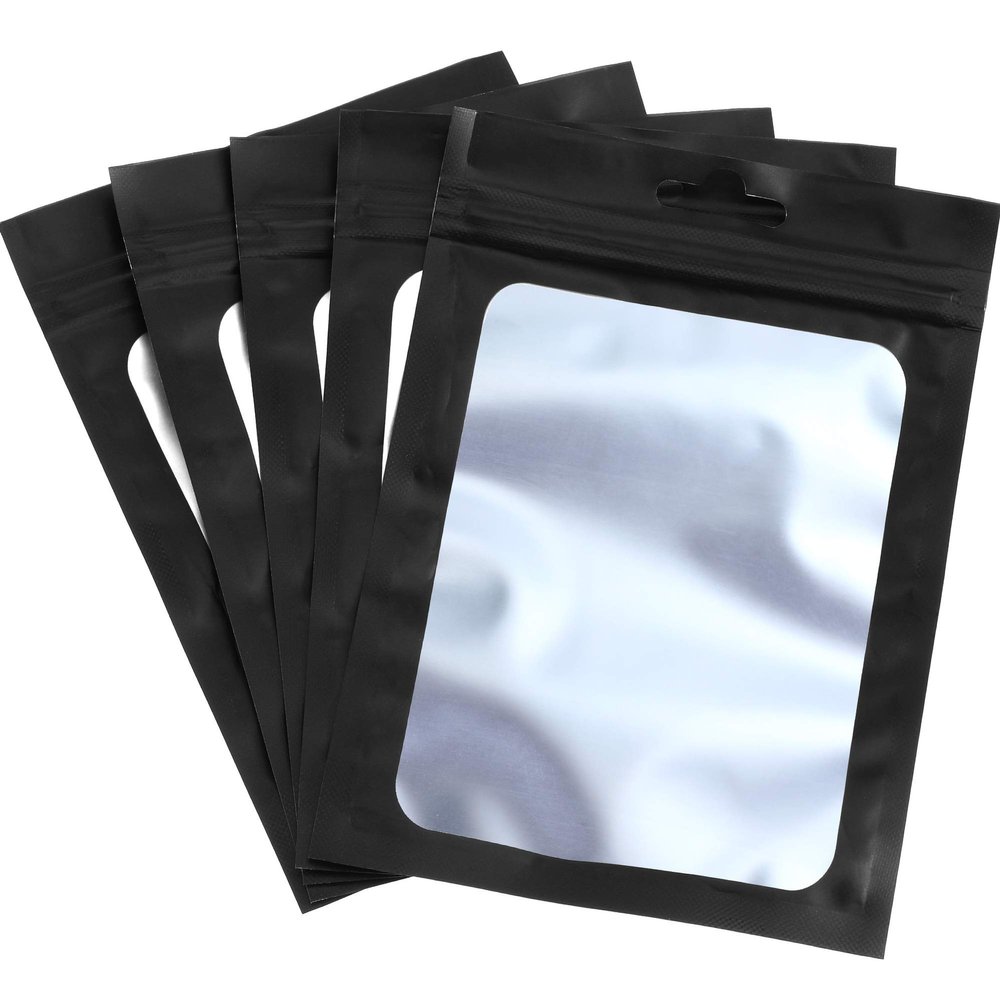 Boao 100 Pieces Resealable Foil Food Storage Bags with Clear Window Coffee Beans Candy Packaging Pouch for Food Small Business Supplies for Jewelry Self Sealed Storage Bags(4 x 6 Inch,Black)