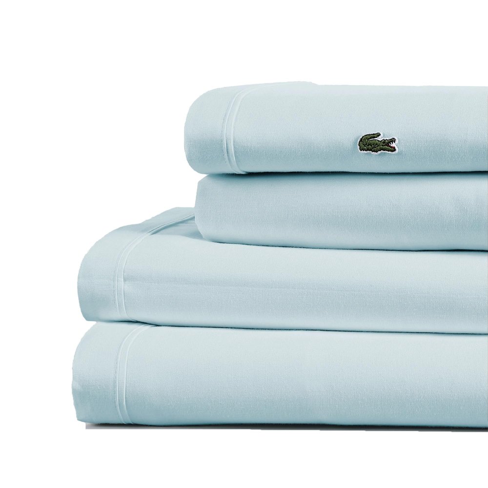 Lacoste 4-Piece Cotton Sheet Set, Solid, Pale Aqua, California King