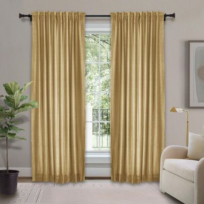 Frelement Velvet Curtains with Blackout Lining 72" W x 84" L Indoor Heat Insulated Soft Luxury Back Tab/Rod Pocket 2 in 1 Heading Drapes for Theater, Living Room, Kid Room, Khaki, 1 Panel