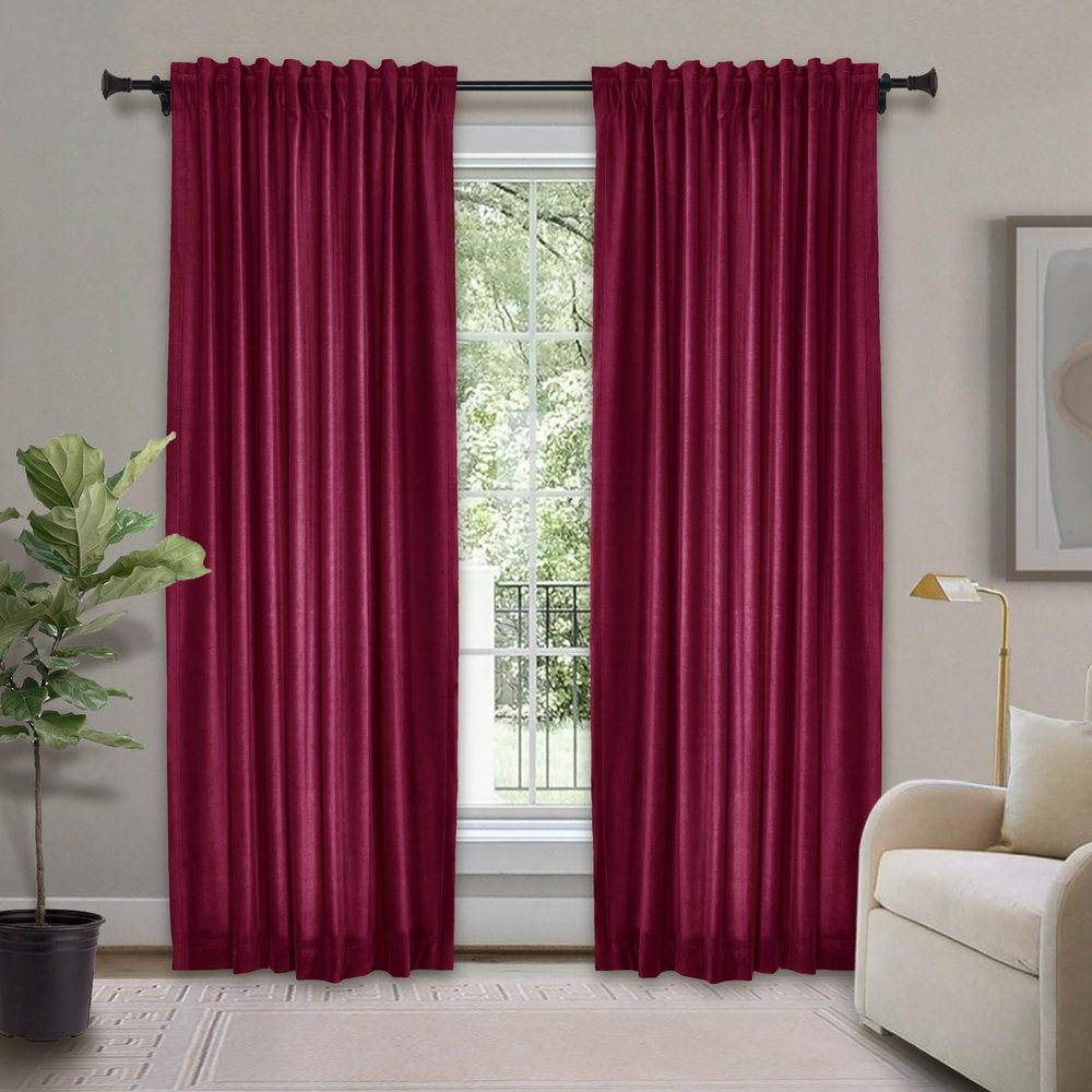 Frelement Velvet Curtains with Blackout Lining 72" W x 84" L Indoor Heat Insulated Soft Luxury Back Tab/Rod Pocket 2 in 1 Heading Drapes for Theater, Living Room, Kid Room, Burgundy Red, 1 Panel
