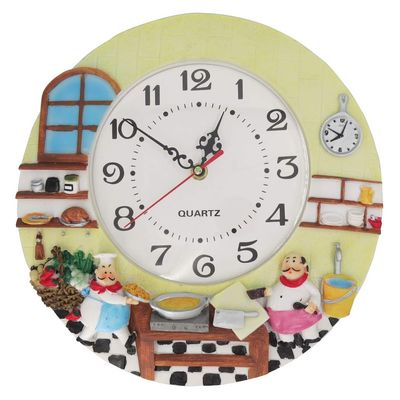 GGCI Hand Painted Resin Wall Clock Cook Multi Color,Non - Ticking Whisper Quiet Battery,Kitchen,Living Room,Wall Clock for Indoor Dcor