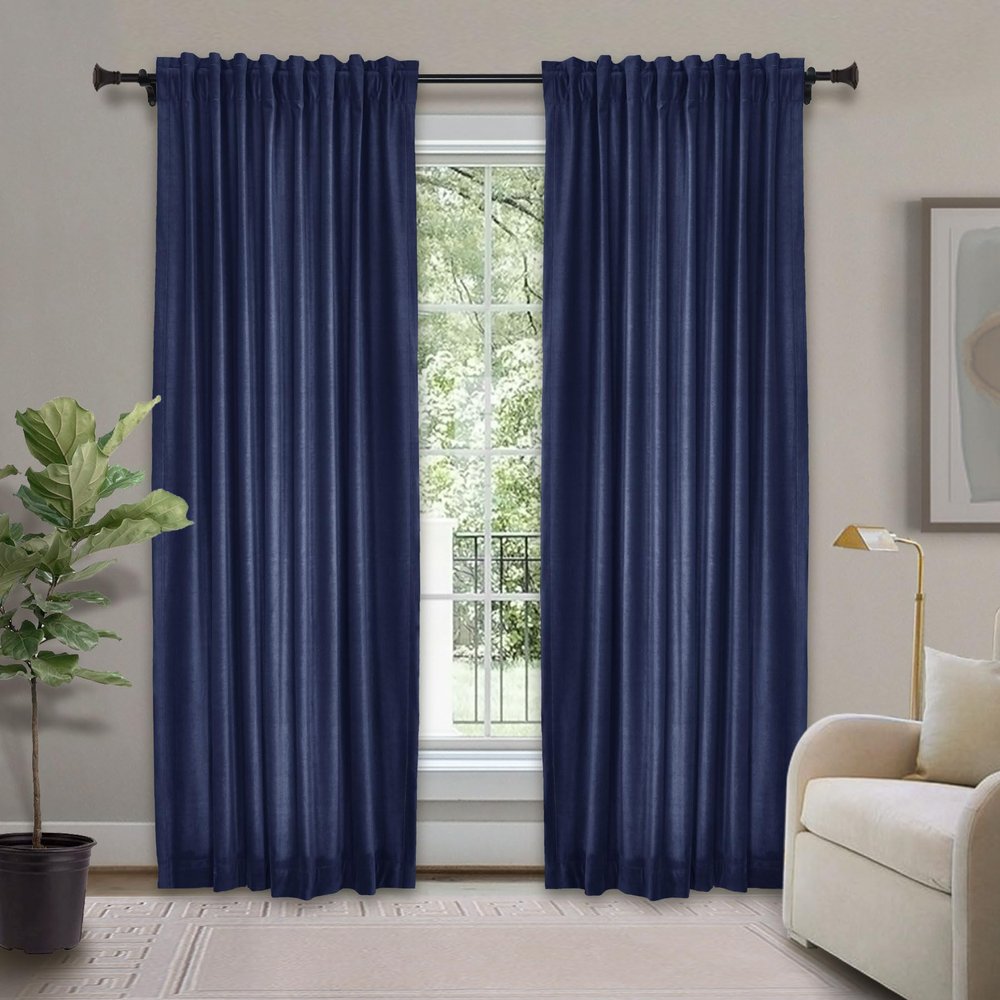 Frelement Velvet Curtains with Blackout Lining 72" W x 84" L Indoor Heat Insulated Soft Luxury Back Tab/Rod Pocket 2 in 1 Heading Drapes for Theater, Living Room, Kid Room, Ocean Blue, 1 Panel