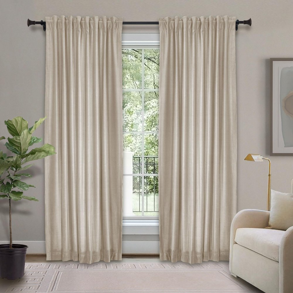 Frelement Velvet Curtains with Blackout Lining 72" W x 84" L Indoor Heat Insulated Soft Luxury Back Tab/Rod Pocket 2 in 1 Heading Drapes for Theater, Living Room, Kid Room, Cashmere, 1 Panel