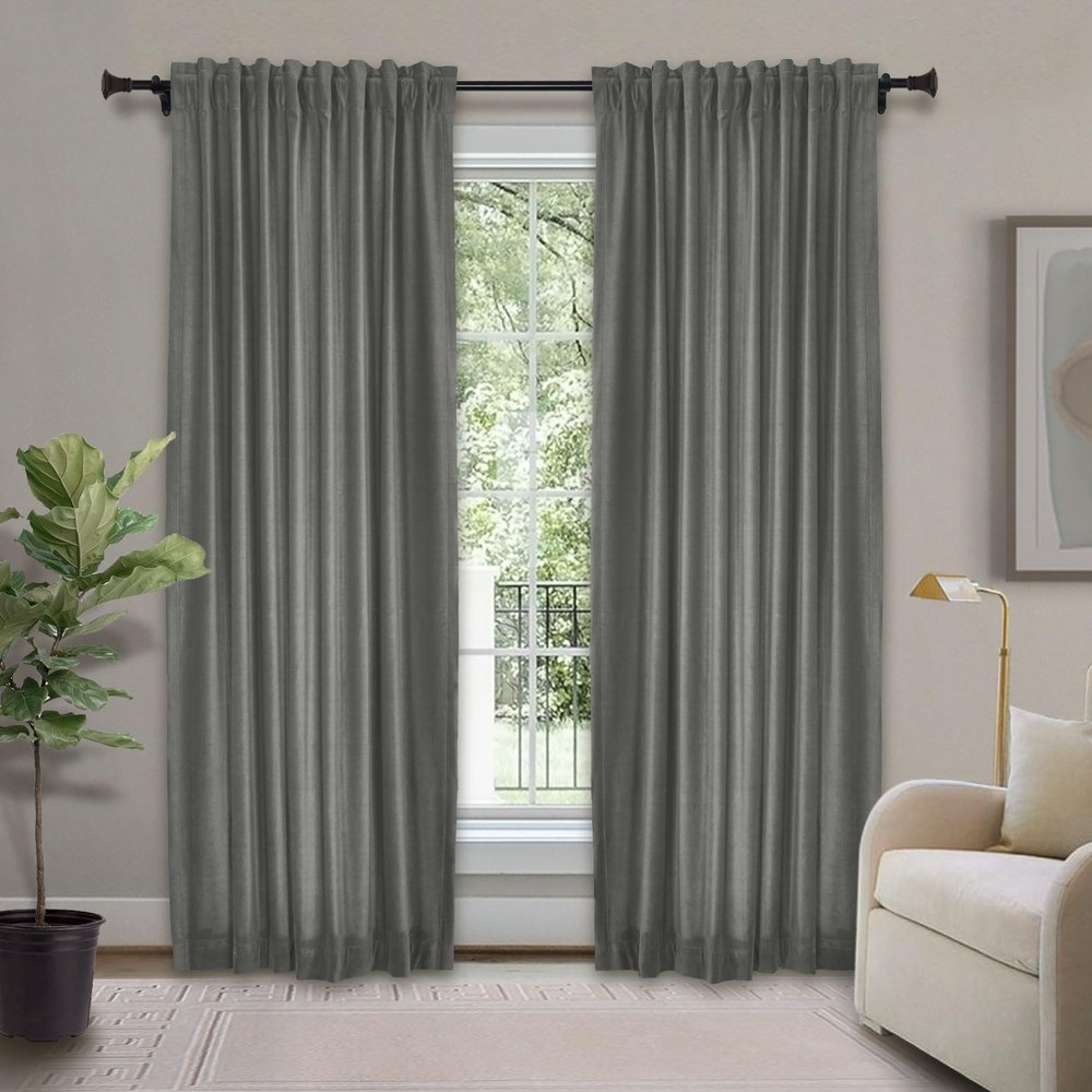 Frelement Velvet Curtains with Blackout Lining 72" W x 84" L Indoor Heat Insulated Soft Luxury Back Tab/Rod Pocket 2 in 1 Heading Drapes for Theater, Living Room, Kid Room, Grey, 1 Panel