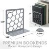 Gray Geometric Honeycomb Metal Bookends - Book Ends for Shelves - Decorative Modern Heavy Duty Bookend Stopper - Book Ends for Heavy Books - Home Office Book Holder - 1 Pair, 6x3.25x6.25 in view 3