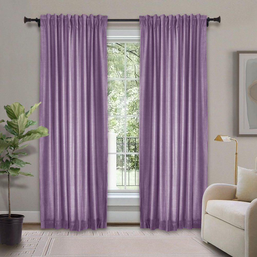 Frelement Velvet Curtains with Blackout Lining 72" W x 84" L Indoor Heat Insulated Soft Luxury Back Tab/Rod Pocket 2 in 1 Heading Drapes for Theater, Living Room, Kid Room, Voilet, 1 Panel