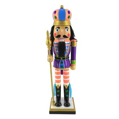 Nutcracker Ballet Gifts King Nutcracker Christmas Ornaments, Wooden Figure Decoration for Holiday, Xmas Home Decor, Striped Purple and Coral, 14 Inch