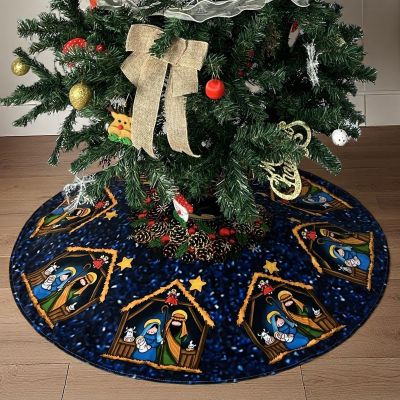 ALASFC Christmas Tree Skirt 35.5 Inch,Nativity Stable Scene Print Rustic Xmas Tree Holiday Decorations