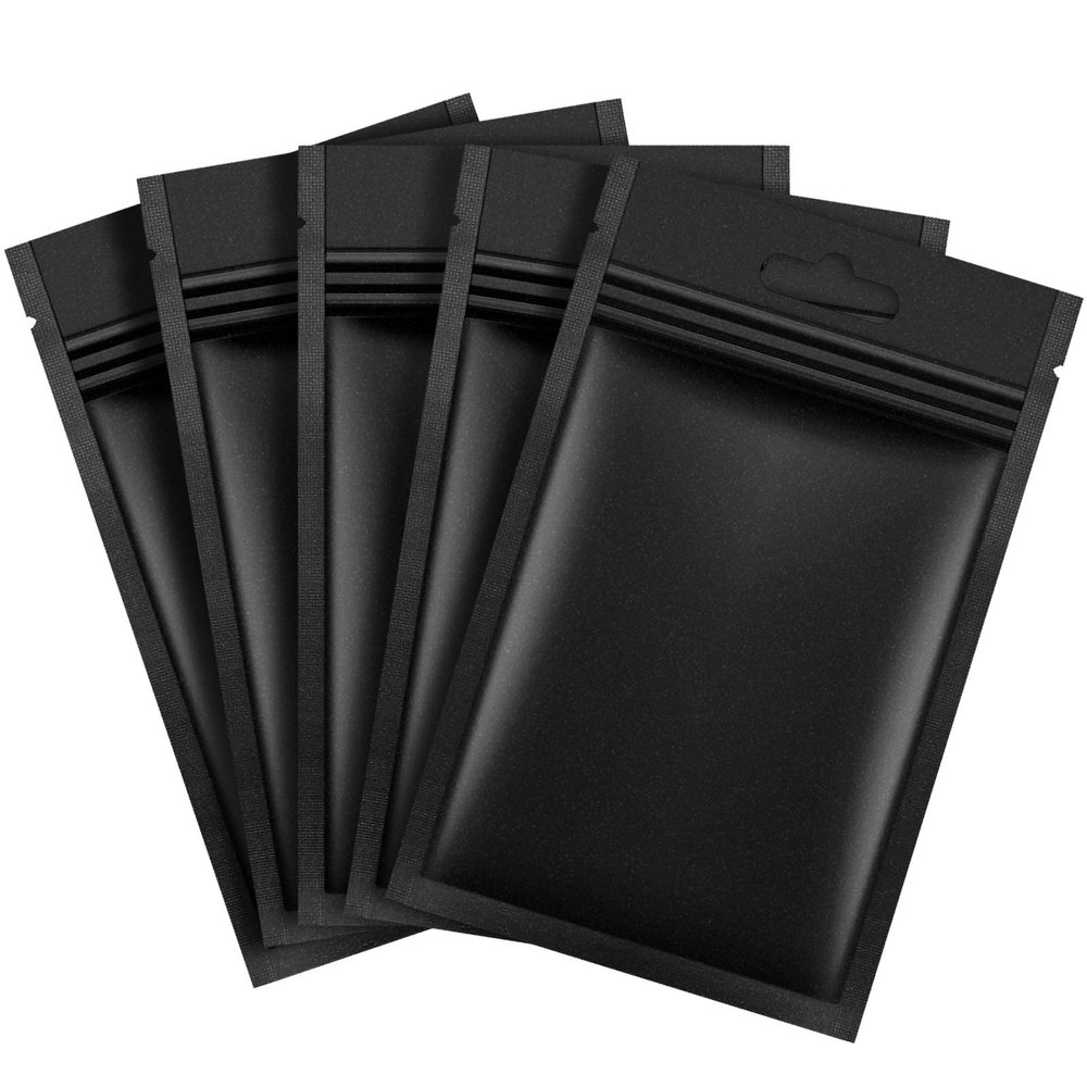 200 Pieces Polyester Film Zip Bags Aluminum Foil Bags, Flat Metallic Polyester Film Foil Flat Food Storage Bags Pouch (Black, 8 x 13 cm)