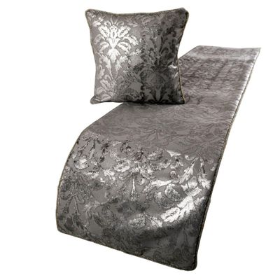 The HomeCentric Silver Bed Runner, Twin Size 53"x18" Decorative Bed Runner with Matching Pillow Cover, Silver & Grey Velvet Bed Scarf in Foil Velvet Bead Border - Silver Glitterati