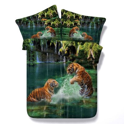 3D Playing Water Tiger Bedding Set Animal Print Quilt Duvet Cover Bedspreads Bed Sheet King Size Queen Twin 4PCS (King)