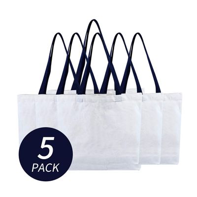 Azuca Large Canvas Bag Grocery Tote Beach Shopping 12 oz Multi Purpose Washable - 20.5 x 14.5 x4.5 inch, 5 Pack