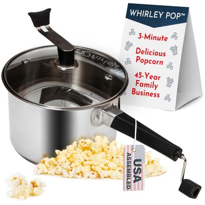Platinum Series Whirley Pop Popcorn Maker - 6 Quart Stainless Steel Popcorn Popper, Pop Maker with Metal Gears, Wabash Valley Farms Stove Top Popcorn Maker (Stainless Steel)