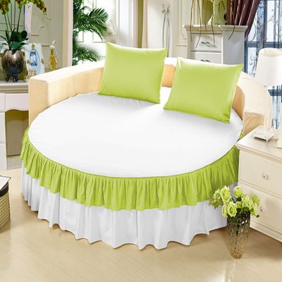 1 Piece Solid 15" Deep Pocket Ruffle Bed Skirt for Round Bed 600TC Egyptian Cotton (Sage and White, Full 84" Diameter)
