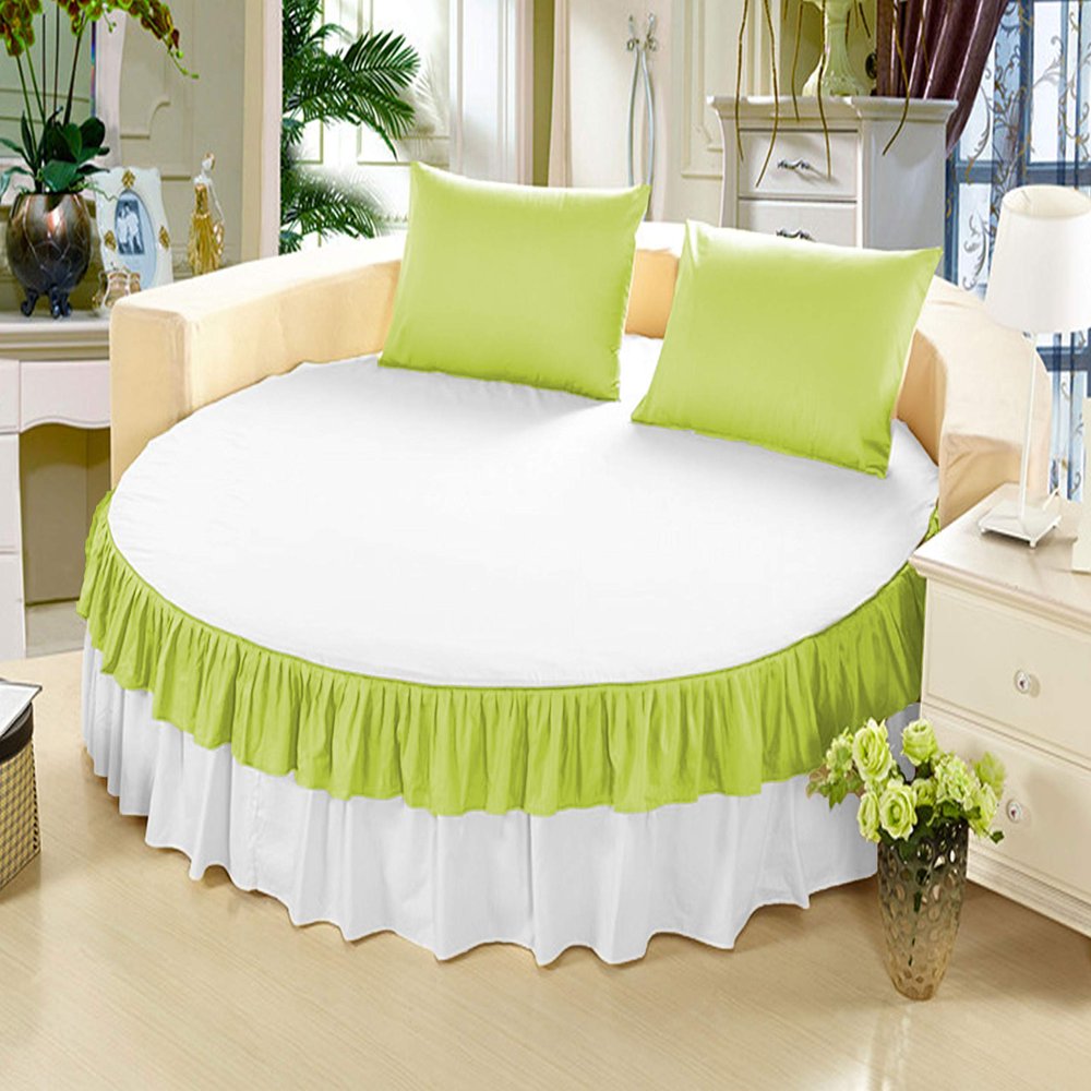 1 Piece Solid 15" Deep Pocket Ruffle Bed Skirt for Round Bed 600TC Egyptian Cotton (Sage and White, Full 84" Diameter)