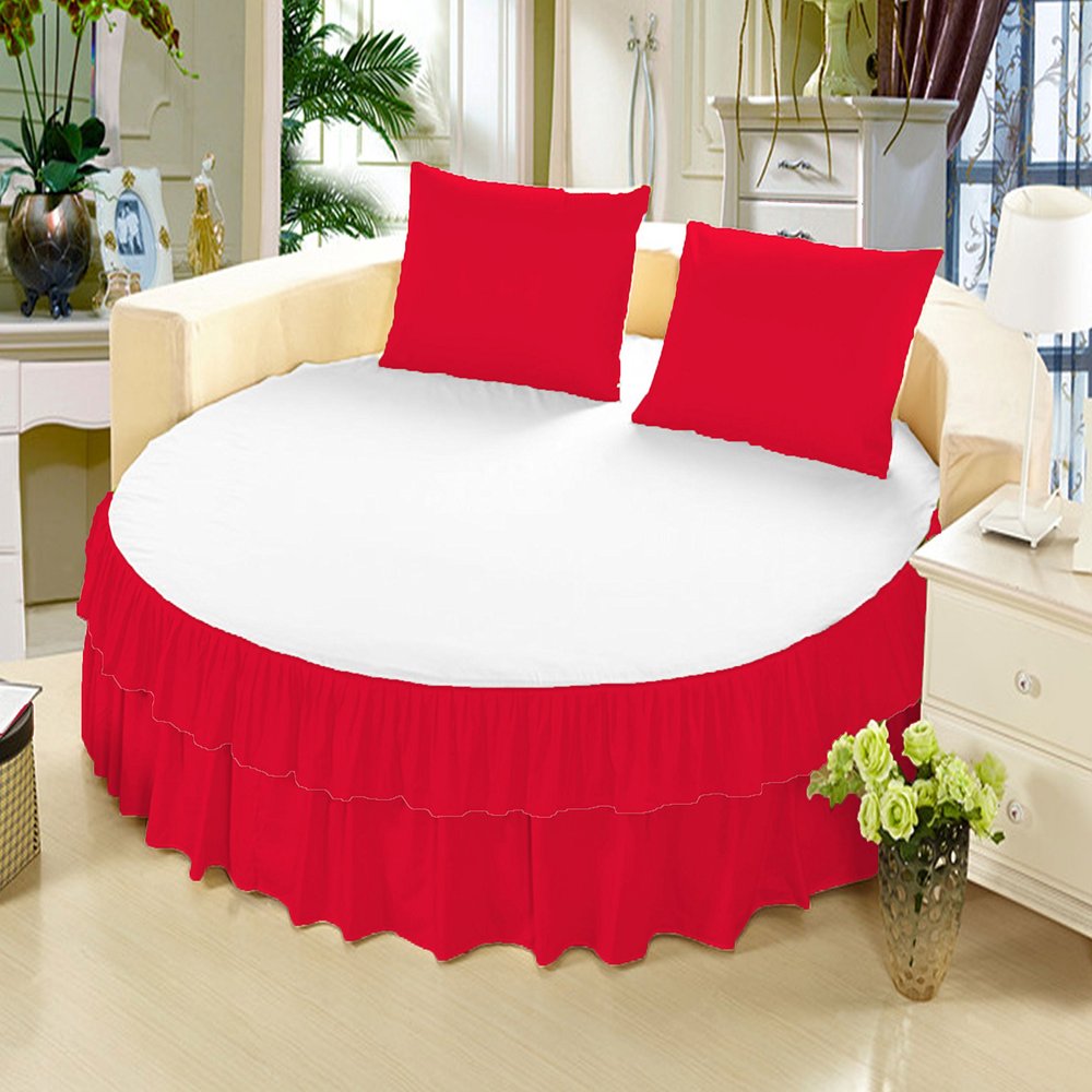 1 Piece Solid 15" Deep Pocket Ruffle Bed Skirt for Round Bed 600TC Egyptian Cotton (Red, Twin 76" Diameter)