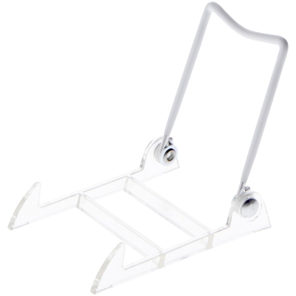 Bard's Folding White and Clear Plastic Easel Stand, 3.5" H x 2.75" W x 4" D, Pack of 12