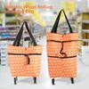 Shopping Bag, Oxford Cloth Reusable Shopping Bags with Wheel Rolling Dual-Purpose Foldable Grocery Pouch for Shop.(12-Orange) view 2