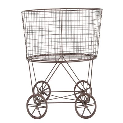 Creative Co-Op Vintage Reproduction Metal Laundry Basket on Wheels, Rust