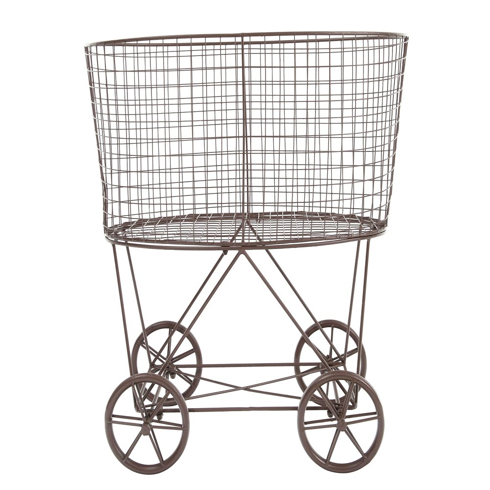 Creative Co-Op Vintage Reproduction Metal Laundry Basket on Wheels, Rust