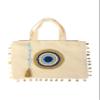 Tote Bag for Women with Handmade Crochet Evil Eye Natural Jute Beach Bag Waterproof Lining Off-White view 1